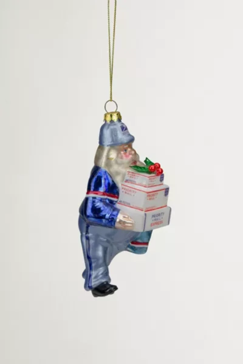 Santa Mail Carrier Glass Ornament