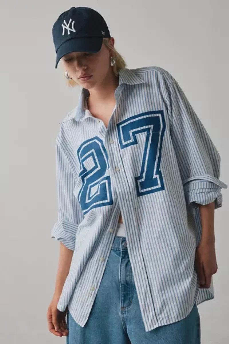 ReMADE By UO Jersey Number Graphic Button-Down Shirt