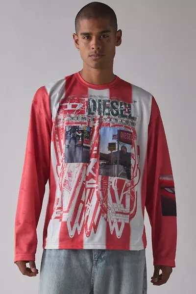Diesel Graphic Print Striped Long Sleeve Tee