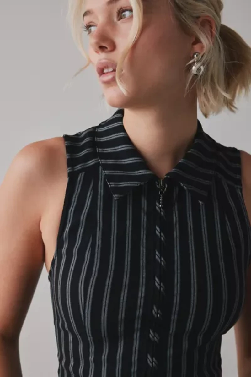 BDG Ledia Collared Zip-Front Vest Top