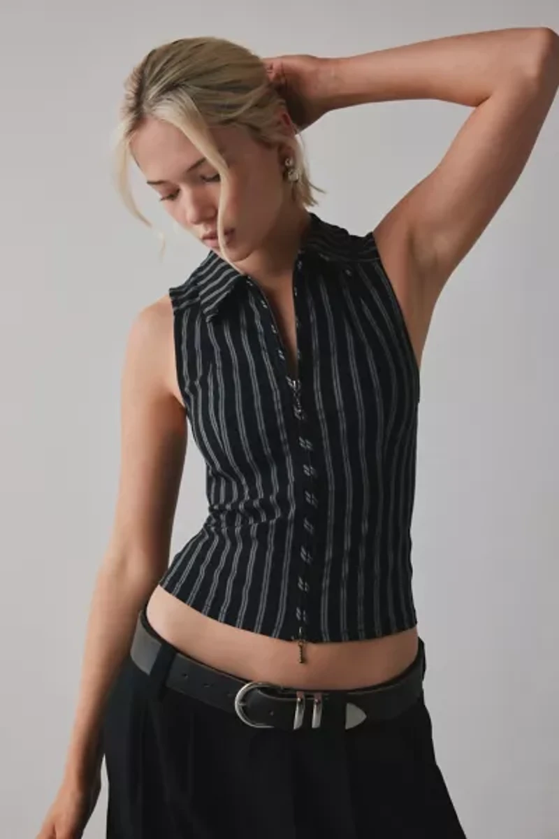 BDG Ledia Collared Zip-Front Vest Top