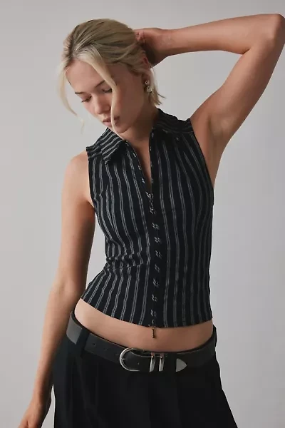 BDG Ledia Collared Zip-Front Vest Top