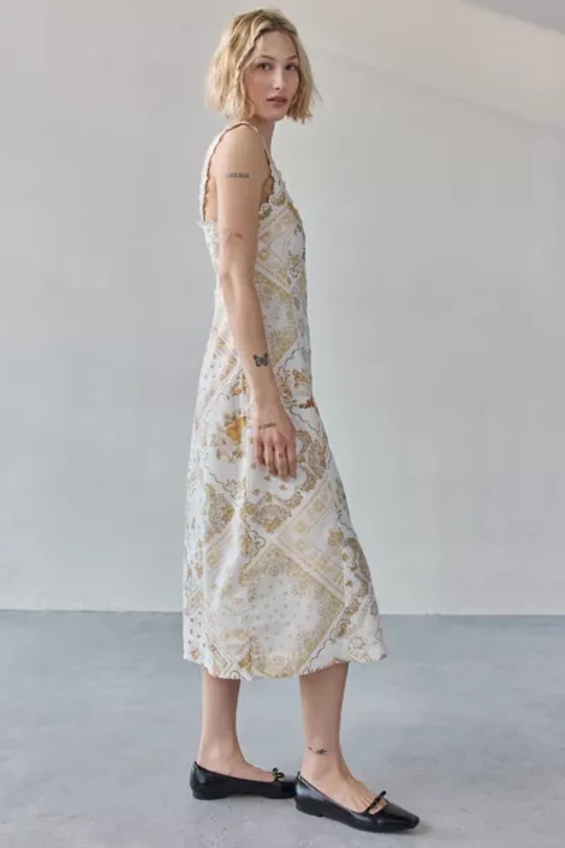 Kimchi Blue Martina Lace Trim Button-Front Midi Dress