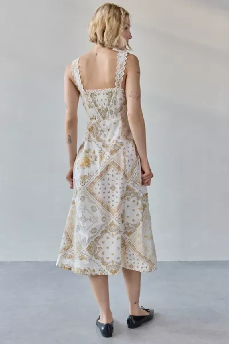 Kimchi Blue Martina Lace Trim Button-Front Midi Dress