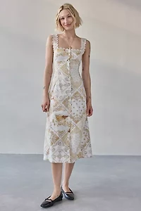 Kimchi Blue Martina Lace Trim Button-Front Midi Dress