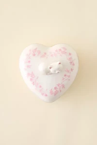 Sculpted Cat Heart Ceramic Trinket Box