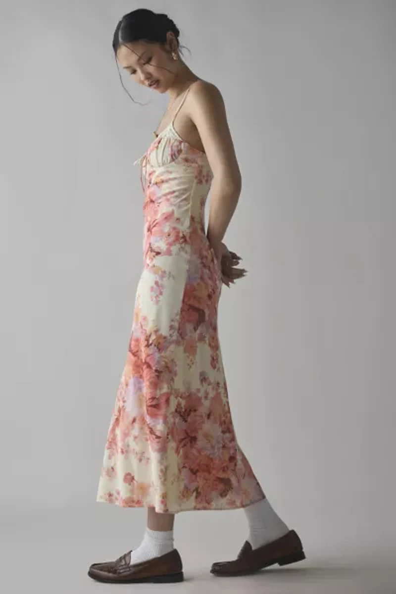 Kiss The Sky Floral Printed Satin Slip Midi Dress