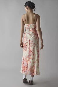 Kiss The Sky Floral Printed Satin Slip Midi Dress