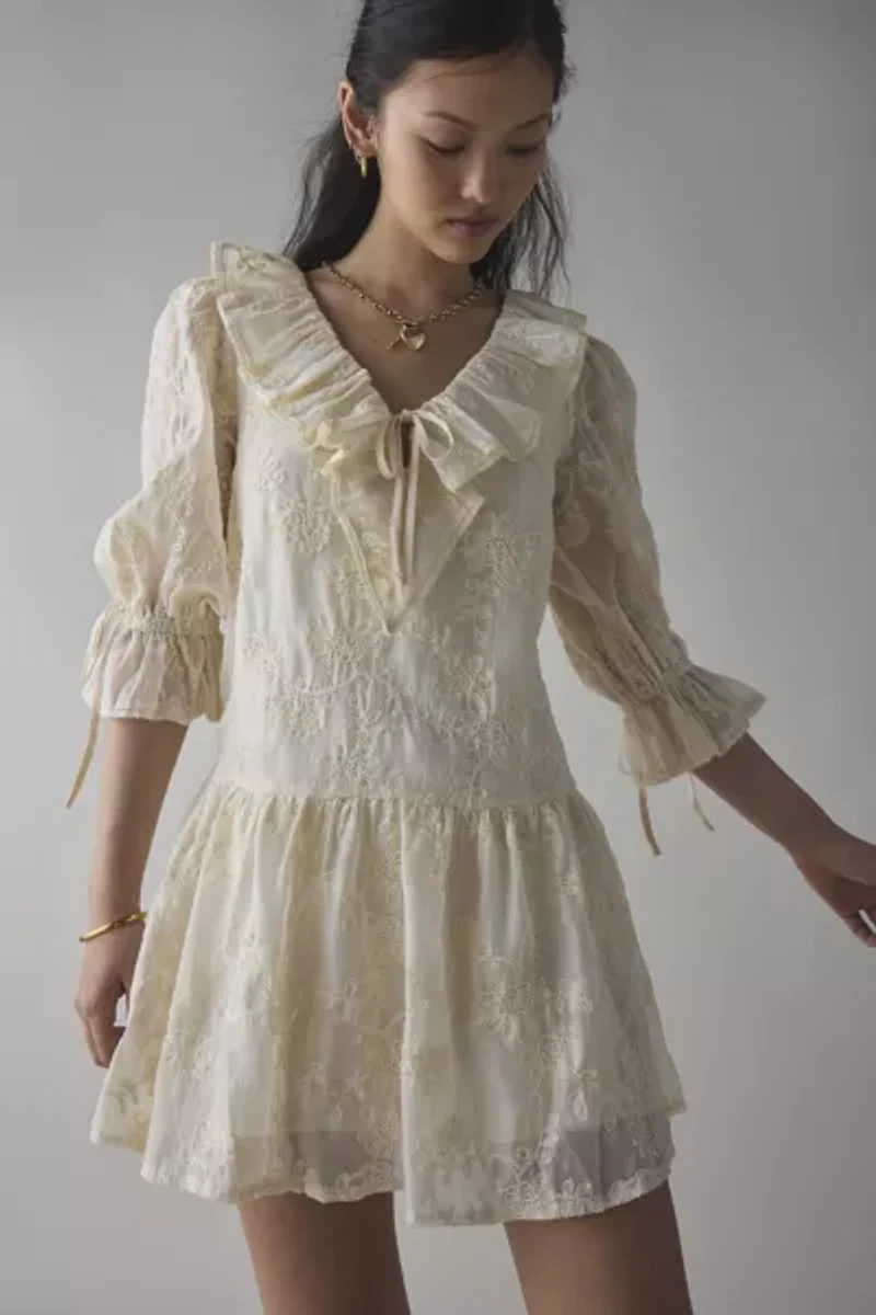 Kiss The Sky Lace Ruffle Collar Babydoll Mini Dress