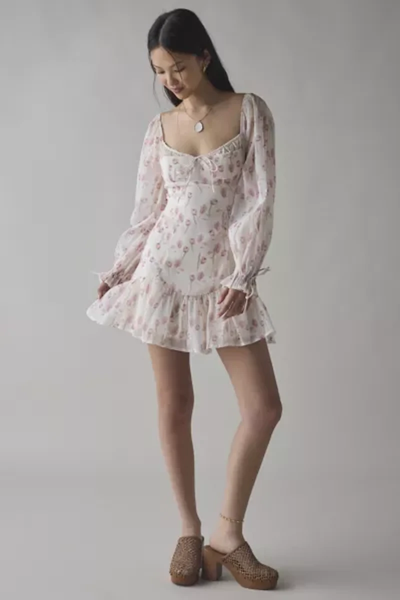 Kiss The Sky Drop Waist Corset-Tie Long Sleeve Mini Dress