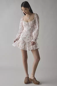 Kiss The Sky Drop Waist Corset-Tie Long Sleeve Mini Dress