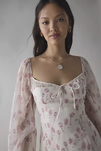 Kiss The Sky Drop Waist Corset-Tie Long Sleeve Mini Dress