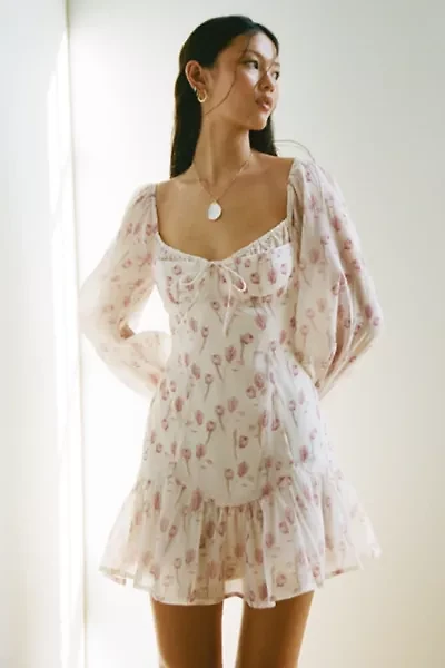 Kiss The Sky Drop Waist Corset-Tie Long Sleeve Mini Dress