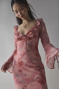 Kiss The Sky Ruffle-Trim Bell Sleeve Midi Dress