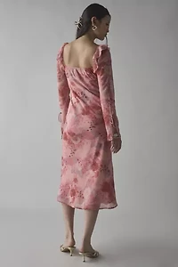 Kiss The Sky Ruffle-Trim Bell Sleeve Midi Dress