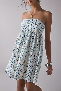 Kiss The Sky Ditsy Floral Strapless Babydoll Mini Dress