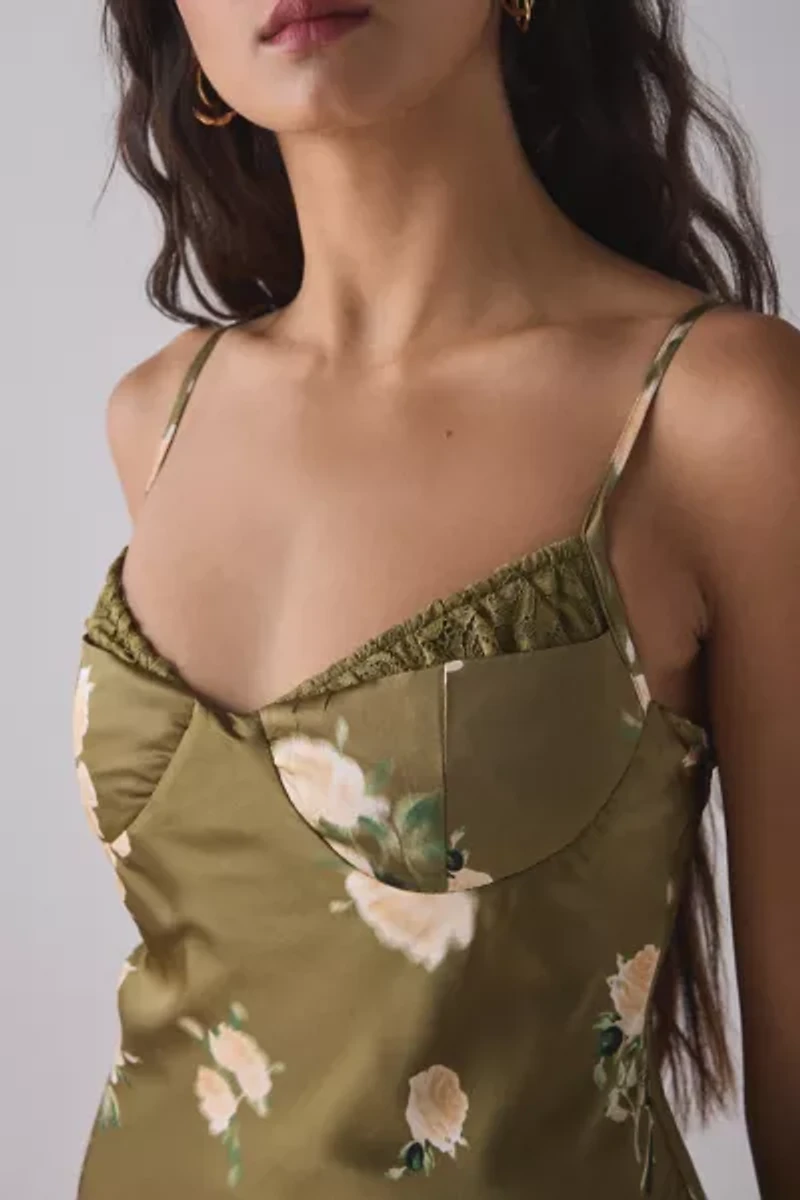 Kiss The Sky Floral Satin Bustier Slip Midi Dress