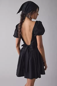 Kiss The Sky Floral Embroidered Puff Sleeve Open Bow-Back Mini Dress