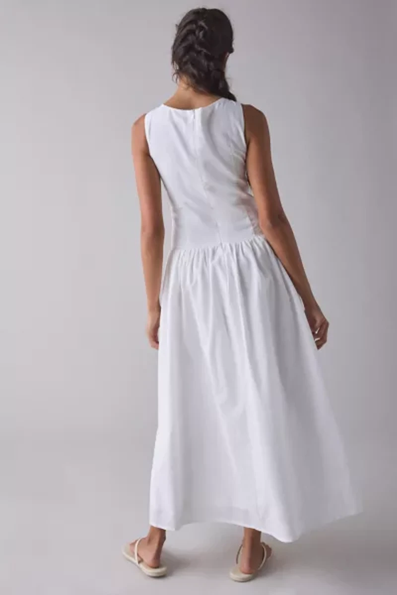 Kiss The Sky Boatneck Button-Front Drop Waist Midi Dress