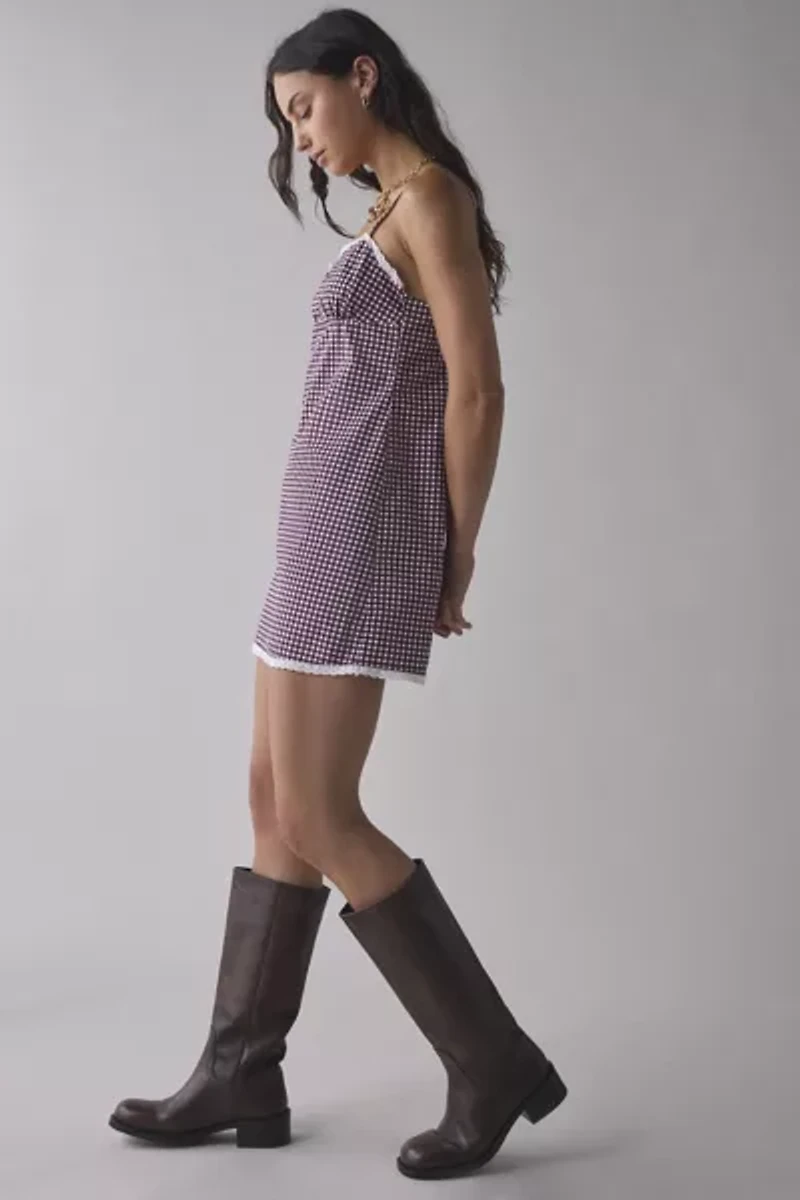 Motel Delphine Gingham Lace-Trim Cami Mini Dress