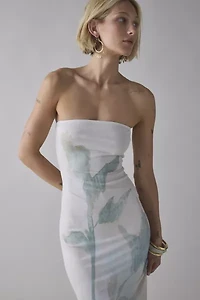 Motel Rosbandi Abstract Painted Floral Mesh Strapless Midi Dress