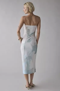 Motel Rosbandi Abstract Painted Floral Mesh Strapless Midi Dress