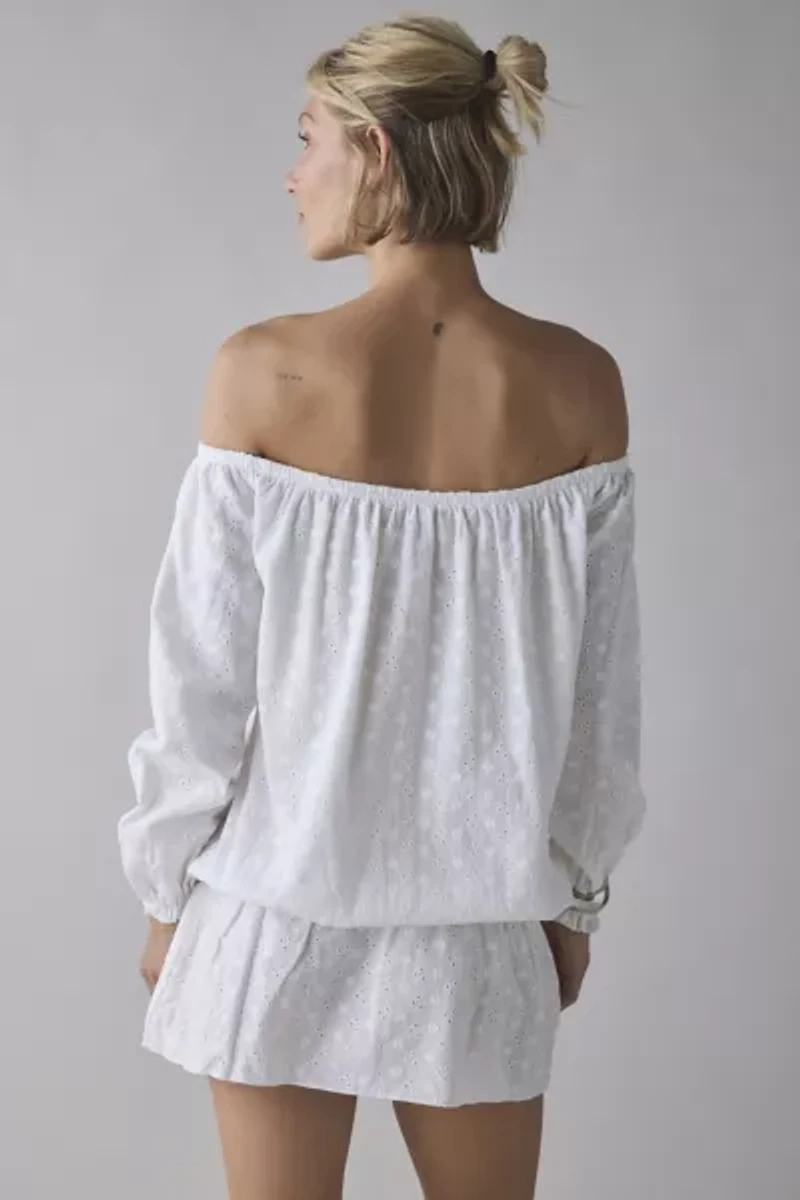 Motel Melisandre White Broderie Off-The-Shoulder Mini Dress