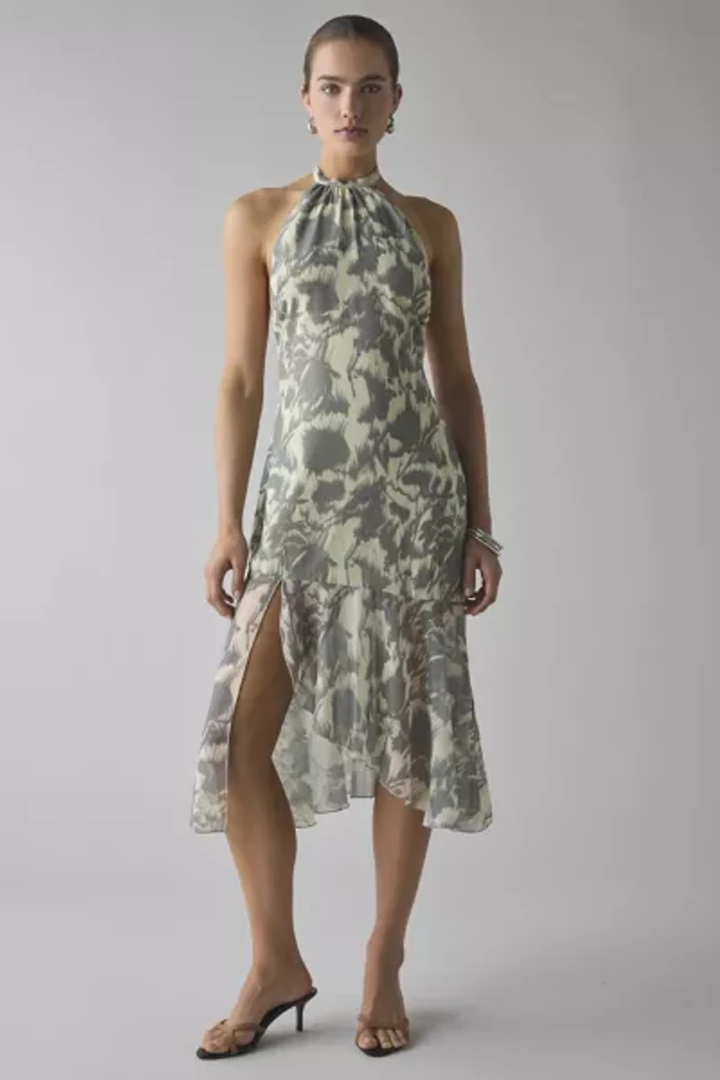 Motel Tanta Asymmetrical High-Neck Halter Midi Dress