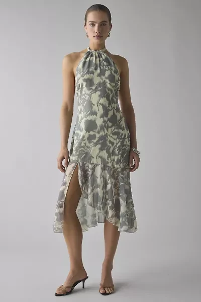 Motel Tanta Asymmetrical High-Neck Halter Midi Dress