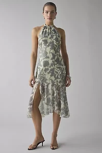 Motel Tanta Asymmetrical High-Neck Halter Midi Dress
