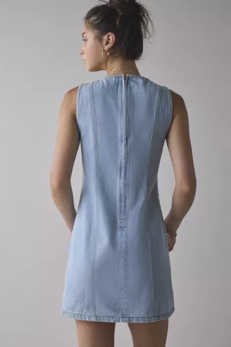 UO Maisie High-Neck Denim Shift Mini Dress