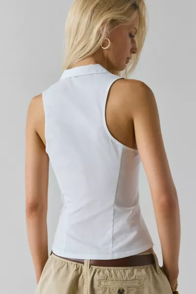 UO Party Girl Cotton-Blend Button Down Sleeveless Shirt