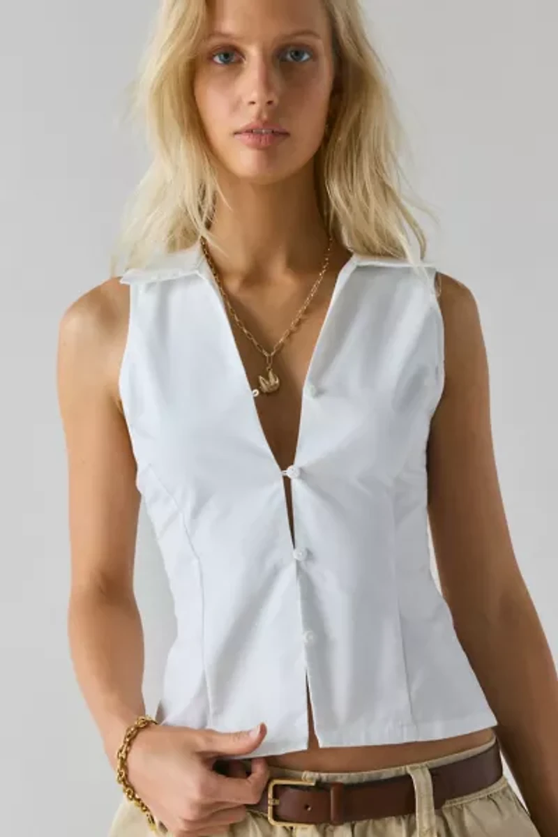 UO Party Girl Cotton-Blend Button Down Sleeveless Shirt