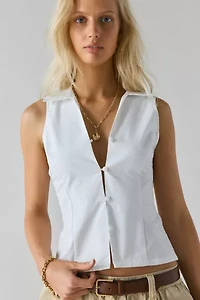 UO Party Girl Cotton-Blend Button Down Sleeveless Shirt