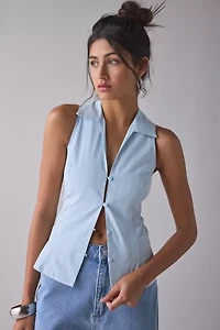 UO Party Girl Cotton-Blend Button Down Sleeveless Shirt