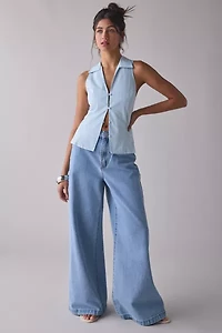UO Party Girl Cotton-Blend Button Down Sleeveless Shirt