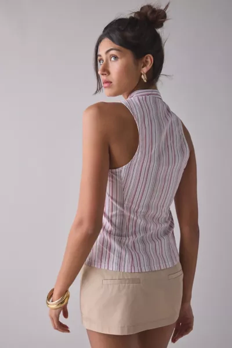 UO Party Girl Cotton-Blend Button Down Sleeveless Shirt