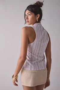 UO Party Girl Cotton-Blend Button Down Sleeveless Shirt