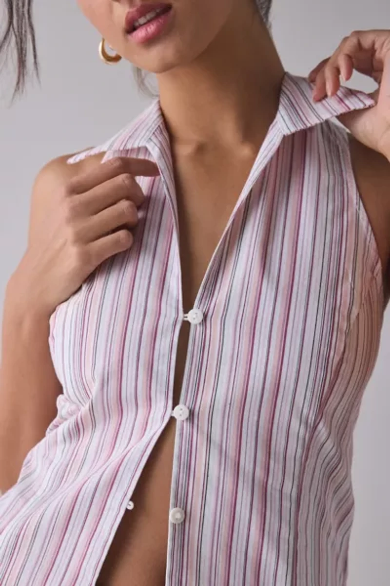 UO Party Girl Cotton-Blend Button Down Sleeveless Shirt