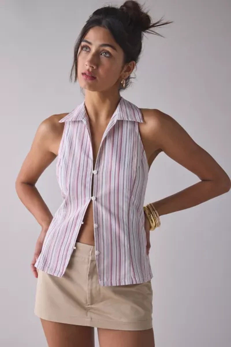 UO Party Girl Cotton-Blend Button Down Sleeveless Shirt