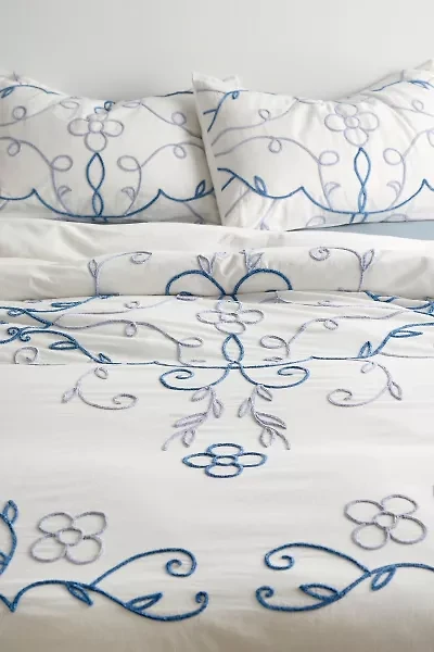 Lola Floral Chenille Embroidered Duvet Cover