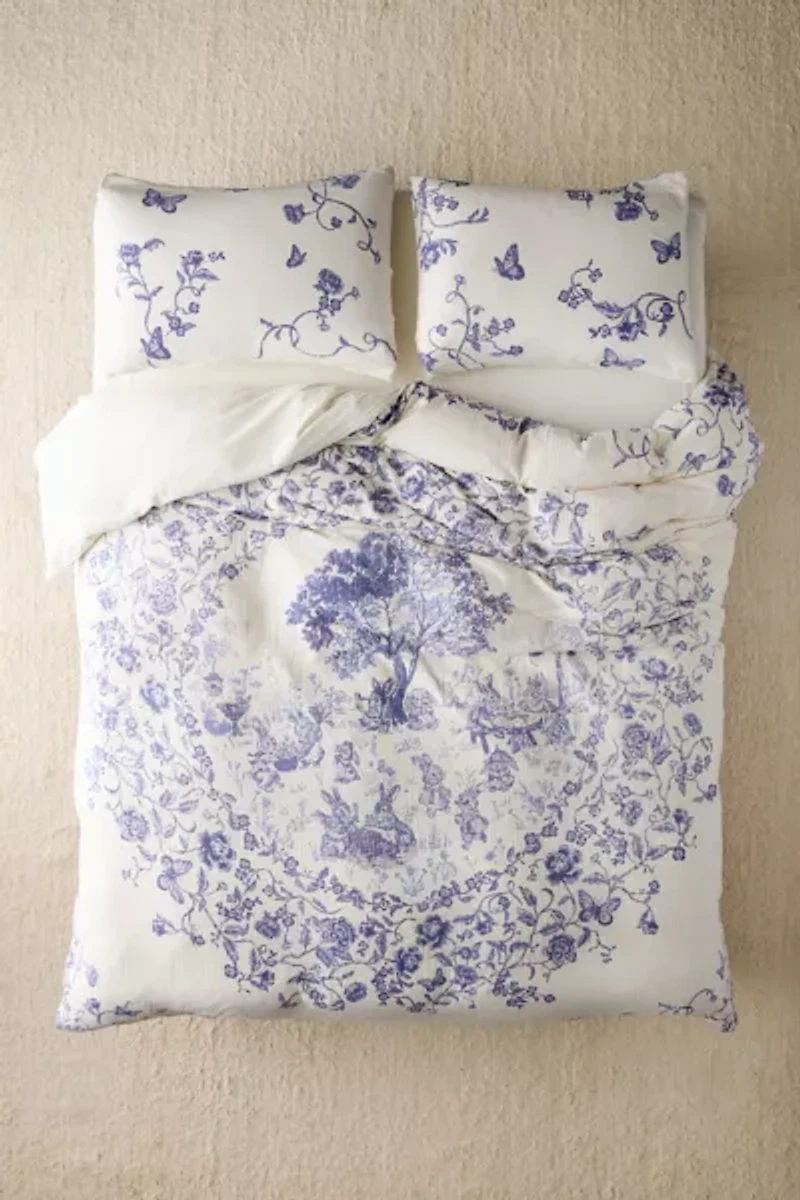 Bunny Toile Patterned Cotton Gauze Duvet Cover