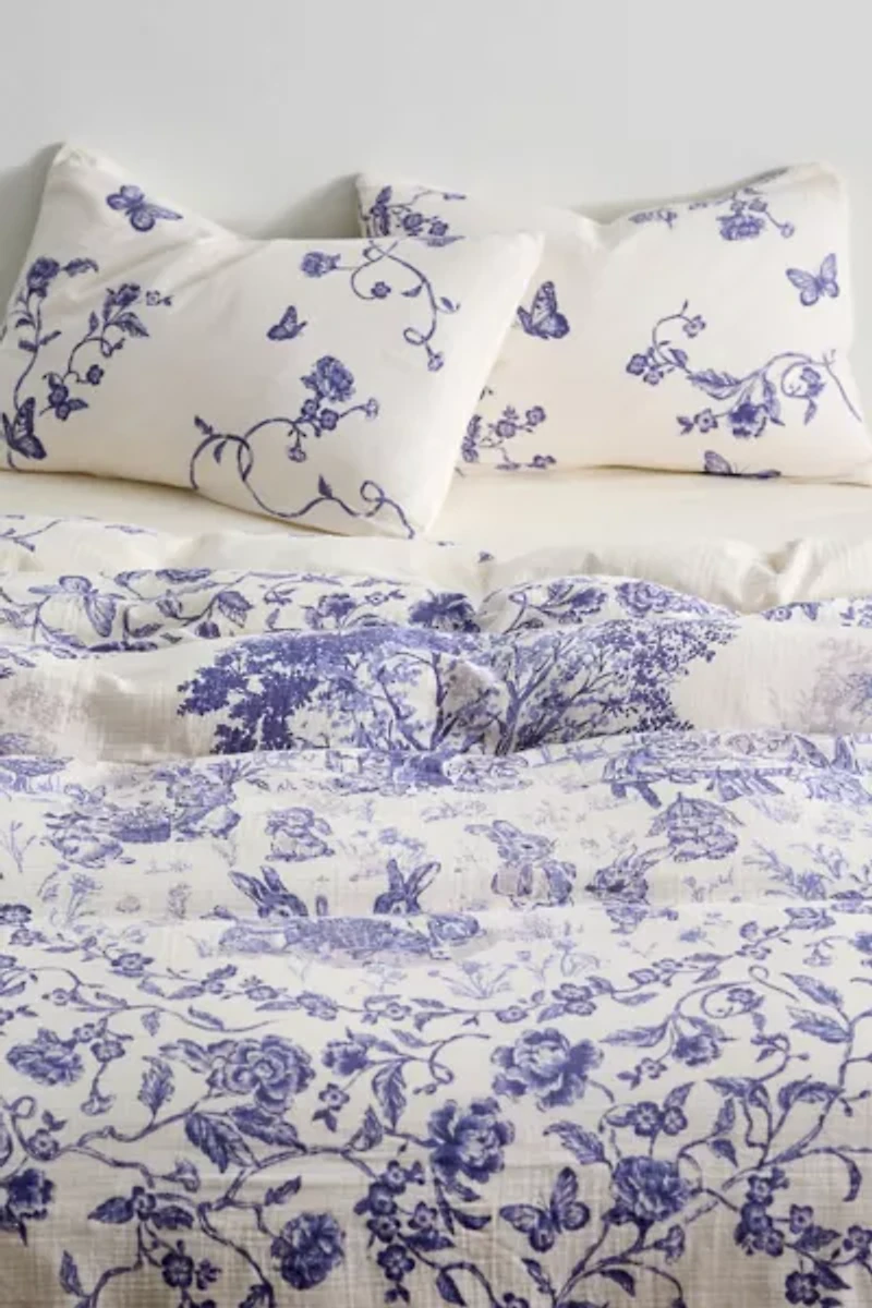 Bunny Toile Patterned Cotton Gauze Duvet Cover