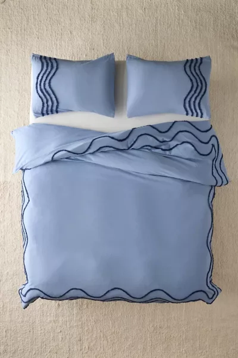 Wiggle Bordered Tufted Duvet Cover