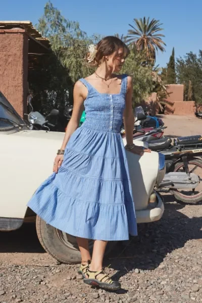Kimchi Blue Marlowe Stripe Shirred Midi Dress