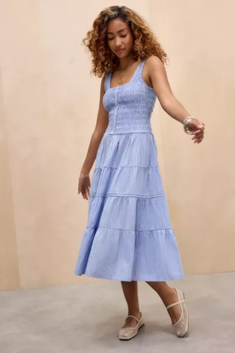 Kimchi Blue Marlowe Stripe Shirred Midi Dress