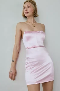 UO Vivien Corseted Strapless Satin Mini Dress