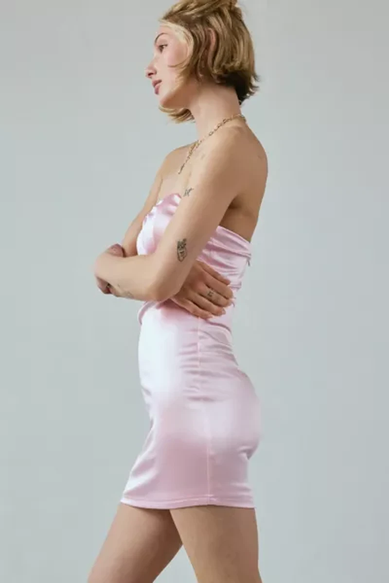UO Vivien Corseted Strapless Satin Mini Dress