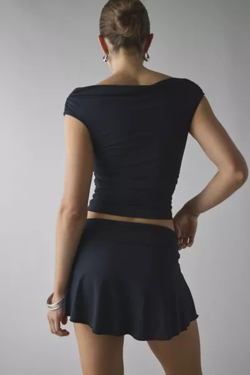 UO Arlette Cupro Boatneck Top & Asymmetric Mini Skort Set