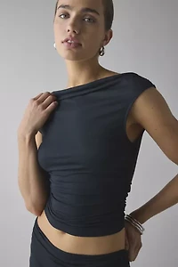 UO Arlette Cupro Boatneck Top & Asymmetric Mini Skort Set